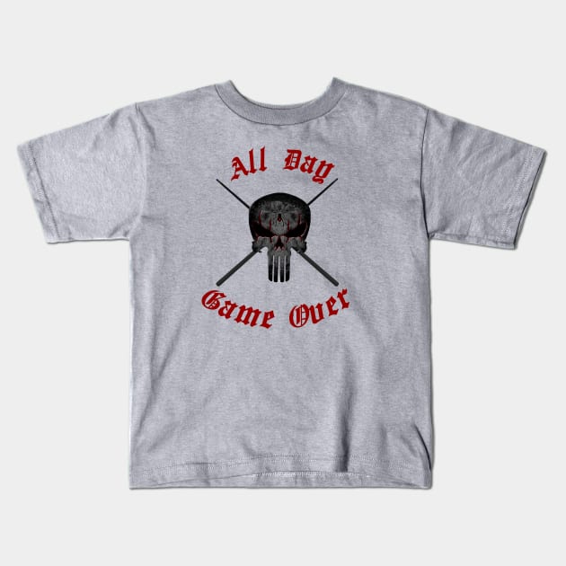 spider skull pool cue Kids T-Shirt by MGuyerArt